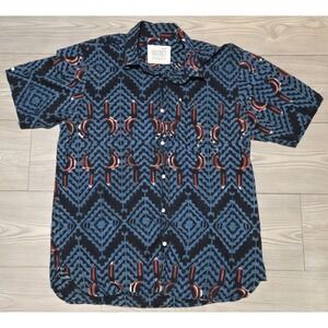 Kardo Sai Button Up Shirt Mens Size Large Geometric Birds Blue Red Aztec